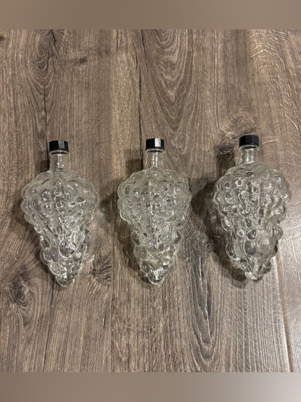 Grape Cluster Shaped Clear Glass Bottle w/ Black Cap 8 oz Lot of 3